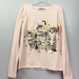 H&M Pink Long Sleeve T-shirt Kittens 8-10